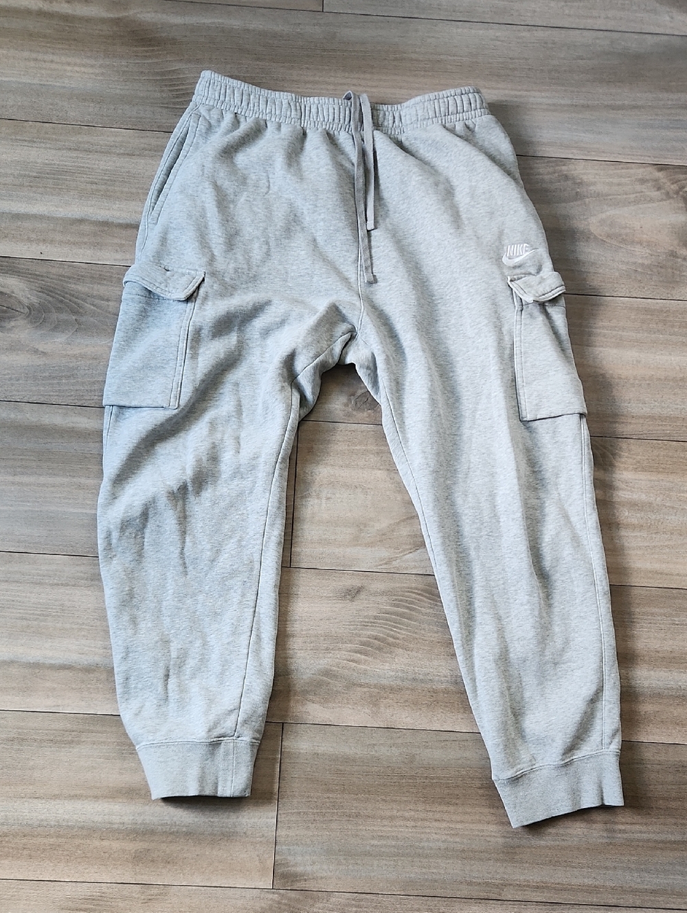 Nike Light Gray Cargo Sweatpants with Drawstring Side Pockets